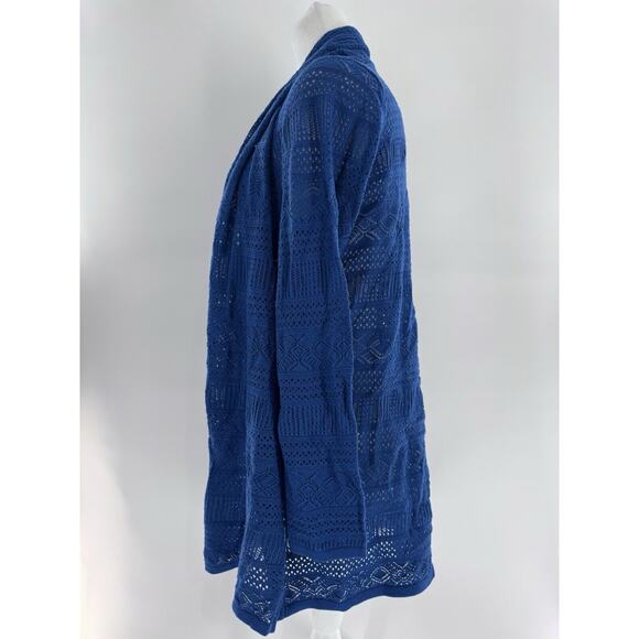 Joan Rivers Cardigan Sz L Open Crochet Knit Boho Beach Blue Lagenlook Shawl New - Picture 3 of 13